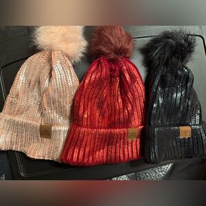 Simply Southern set of 3 Knit Beanie with Pom Pom